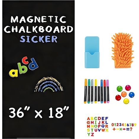 Magnetische Tafelfolie, selbstklebend, schwarz, 120 x 45 cm, mit 12 Flüssigkreidemarkern, abwischbar, für glatte Oberflächen in Schule, Büro und Zuhause (1/5)