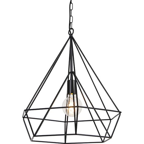 QAZQA Lampada a sospensione tavolo soggiorno karkass - Design - Acciaio - Nero - Tondo Max. 1 x Watt