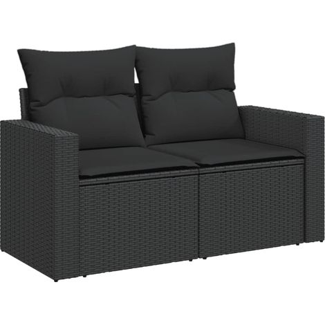 Maison Exclusive - Gartensofa mit Kissen 2-Sitzer Schwarz Poly Ra