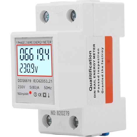 LCD-Digitalstromzähler, einphasig, 2-polig, DIN-Schienenmontage, 5 A, 230 V AC, hintergrundbeleuchtet (1/5)