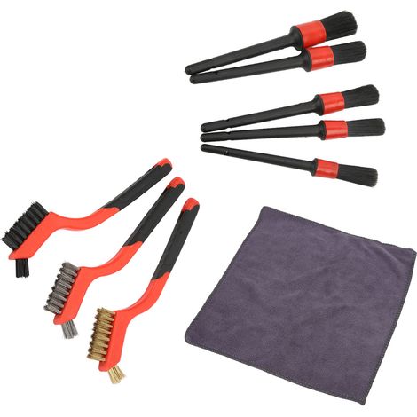Ensemble de brosses de nettoyage intérieur de voiture : brosses métalliques de différentes tailles, outils de nettoyage en fibre. (1/5)