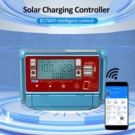 Contrôleur de chargeur solaire WiFi + BT 30A 12V/24V/36V/48V/60V, contrôleurs MPPT de Charge, écran LCD, double sortie USB 5V, application de Charge à distance. (1/5)