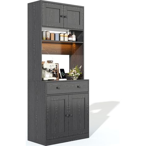 Küchenhochschrank mit Schublade, Offenen Regalen, RGB-LED und Steckdosen für Küche aus MDF Schwarz 72 x 40 x 180 cm (1/5)