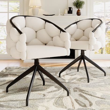 Sedia girevole in velluto beige, 360°, struttura in metallo, 45 x 44 x 77,5 cm (1/5)