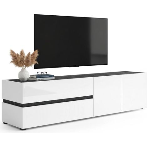 Mueble para TV Básico, 2 Cajones, 1 Estante Made in Italy, Puerta Abatible, 180x47x42.6h cm Blanco Brillante