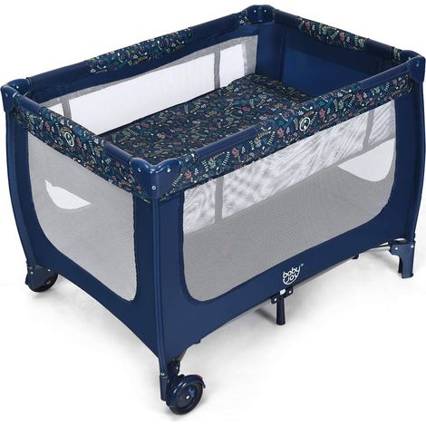 COSTWAY 2 in 1 Reisebett & Laufstall klappbar, 120 x 60cm Kinderbett, 2 Ebenen Babybett mit Matratze und Tragetasche Blau