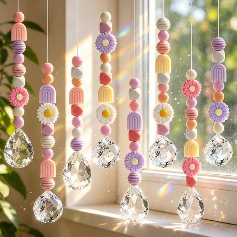 Lot de 8 attrape-soleil en cristal pour bricolage avec perles pour effet arc-en-ciel (1/4)