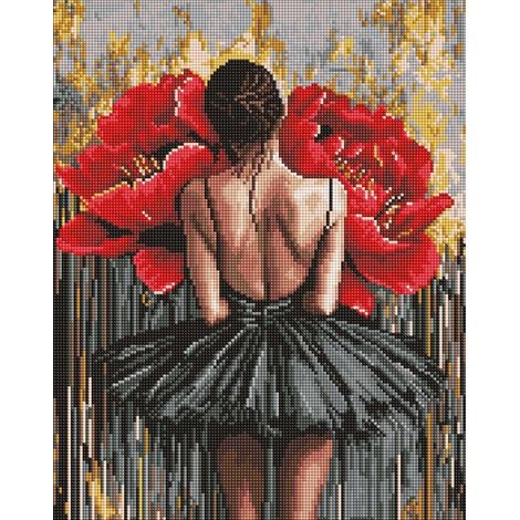 Mosaico de diamantes - Bailarina con peonías 40x50cm