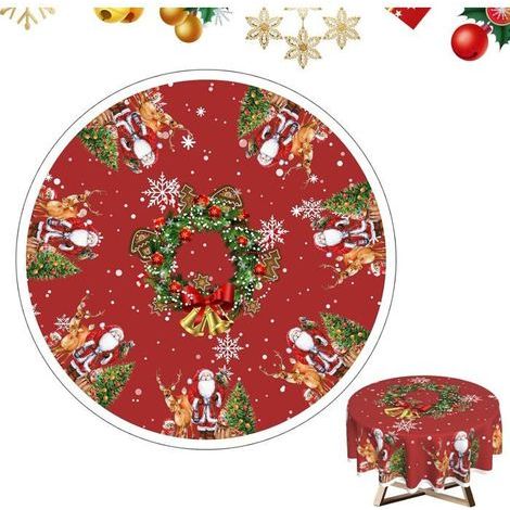 Christmas Round Tablecloth - 60" - Washable Red Polyester, Waterproof & Spill-Resistant - Festive Patterns (1/5)