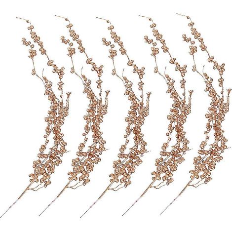 5 branches de baies artificielles à bulles, décoration de Noël pour la maison ou une soirée (dorées) (1/4)