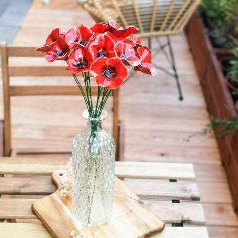 Fleur de Pavot en Céramique Décoration Jardin et Intérieur Fait Main Tige 39 cm Ø 5 cm - 5,5 cm - PANGIVO