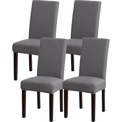 Housses de chaise extensibles gris lot de 4 pour salle à manger cuisine hôtel (1/5)