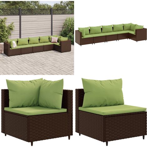 6-tlg. Garten-Lounge-Set mit Kissen Braun Poly Rattan - Gartengeset - Loungeset - Gartenmöbel - Rattan Möbel - Gartenlounger - Home & Living (1/5)