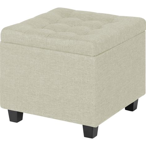 Pouf Poggiapiedi Cubico XXL Con Contenitore Integrato Cubo Imbottito Lino 45Cm Piedini legno Panca Moderna Cassapanca Soggiorno Panchina Ingresso Scarpiera Sgabello Grande Crema (1/5)
