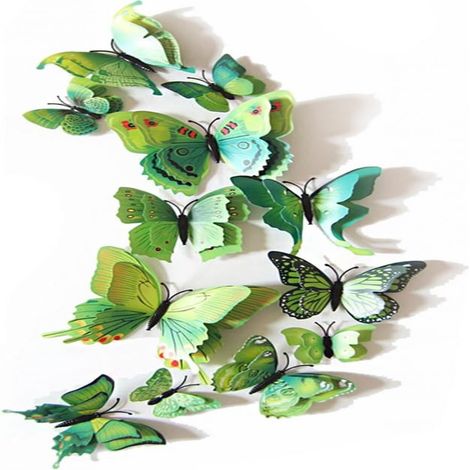 Papillon 3D - Fixation Magnétique - Décoration Intérieure Extérieure - Vert - Lot de 12 (1/5)
