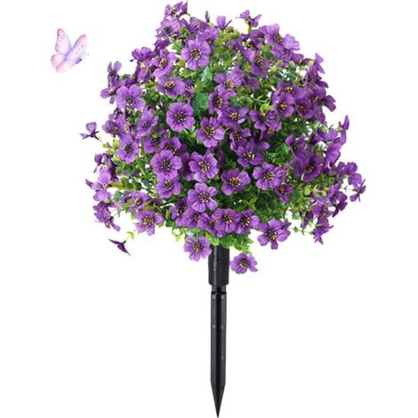 Flor artificial morada Irovami de 60 cm, resistente a los rayos UV, con estaca – Decoración de jardín para interiores y exteriores (1/5)