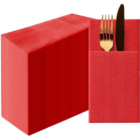Serviettes Pochette Effet Tissu 1/8, 50 pièces - Rouge (1/5)