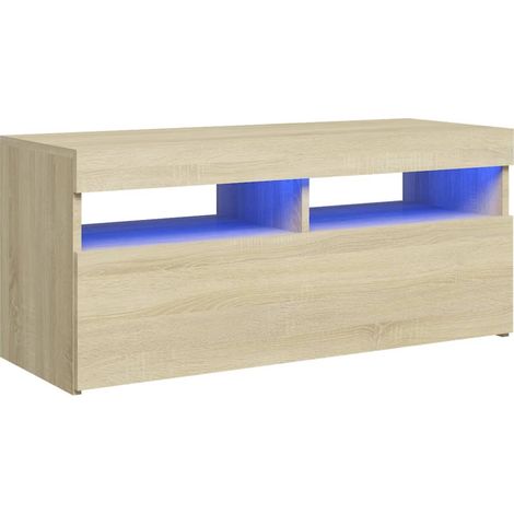 Porta TV multimediale scaffale per televisione televisore buffet sala da pranzo soggiorno camera da letto con luci a LED rovere Sonoma 90 x 35 x 40 cm marrone 020026792