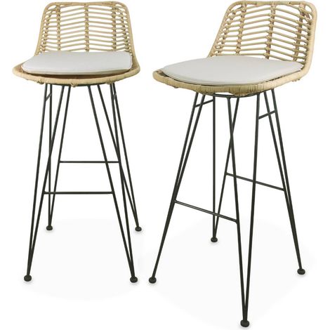 Pair of rattan bar stools 75cm, Cahya , Sand, 42x48x97 cm (1/5)