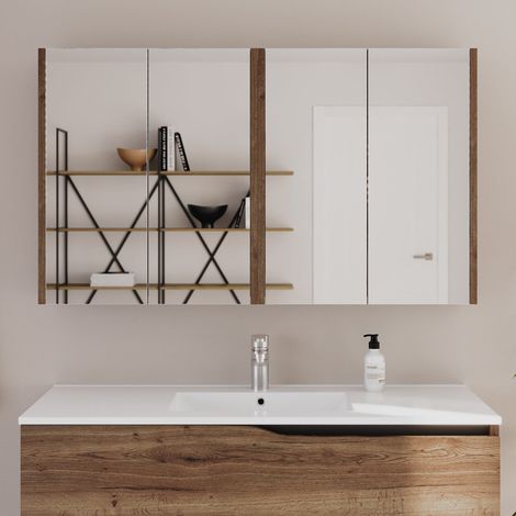 Armoire de toilette miroir 120x70cm - tabaco (chêne foncé) - MIRANO (1/5)
