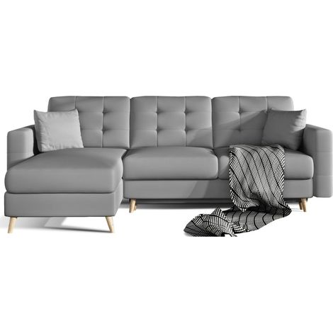 Ecksofa HASGARD, umwandelbar, 3 Sitzer, grau, 248x162 cm – Stauraum und Holzfüße