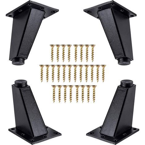 4 Pieces Furniture Legs, Aluminum Metal Oblique Furniture Legs, Sofa Leg Replacement for Cabinet Sofa Table Dresser, Mounting Screws Included, Black, 80mm (1/5)