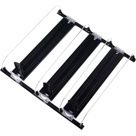 38 cm großer Getränkehalter für den Kühlschrank, automatischer Dosenauswurf, geeignet für 12-oz-, 16-oz- und 20-oz-Dosen, Getränkespender, verstellbare Breite, E-Form, Schwarz (1/5)