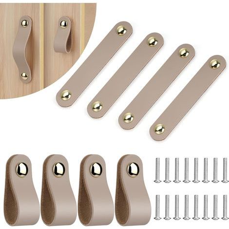 Set mit 8 Ledermöbelgriffen, Zinklegierung, 138 mm, Vintage-Stil, für Schränke und Küchen (1/5)