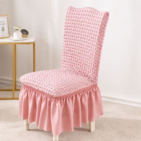 Housse de chaise seersucker à jupe rose uni, extensible taille unique, 22 × 18 × 9 cm, 250 g – Livraison gratuite