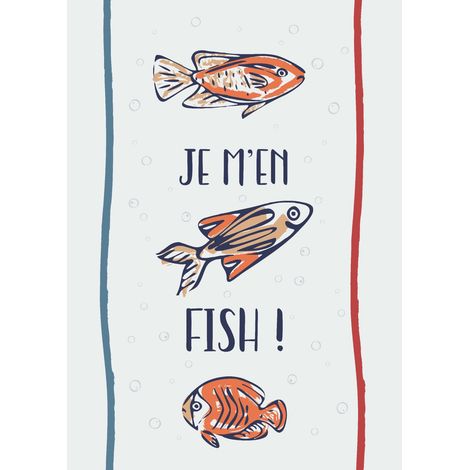 Lot de 3 torchons message poissons en coton Ecru 50x70 cm (1/3)