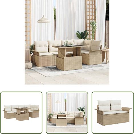vidaXL Poly-Rattan - Gartensofa-set mit Kissen 6 pcs Beige Poly-Rattan (1/5)