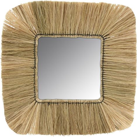 Miroir carré en jonc naturel