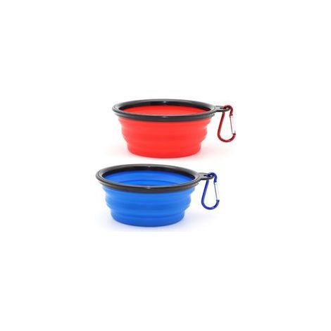 Lot de 2 bols pliables portables pour chien et chat, gamelles de voyage 1000 ml, bleu et rouge –