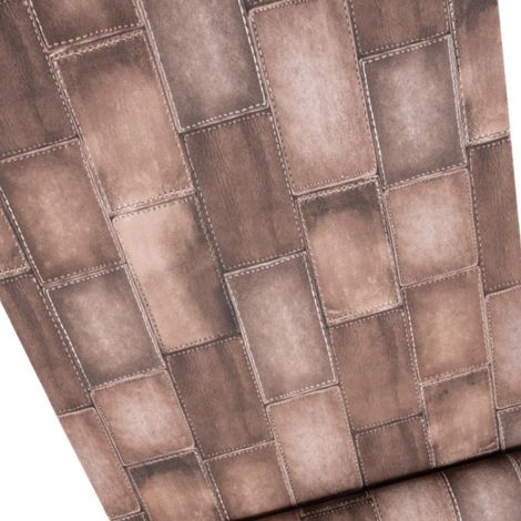 Rasch Leather Patch Effect Stitch Brick Brown Embossed Vinyl Wallpaper 475852 (1/4)