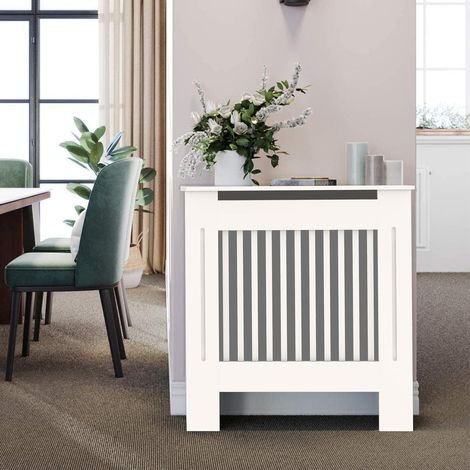 Radiator Cover MDF Wood White Vertical Slat Living Room Bedroom Hallway Cabinet Modern Design (1/5)