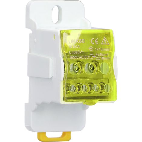 Boîte de distribution à bornier sur rail DIN 690 V 80 A, avec bornes de jonction en laiton pour conducteurs épissables, pour appareils électroménagers, jaune (1/5)