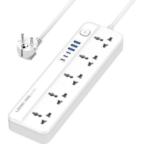 Power Strip with 6 USB Ports and Multiple Sockets, Extension Lead with Surge Protection, Home and Office Charging Station