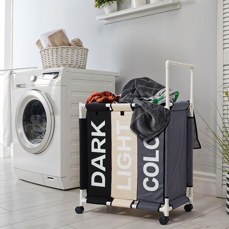 Three-color 110-liter Three-section Waterproof Laundry Basket 63cm (W) x 35cm (D) x 89cm (H) (1/5)