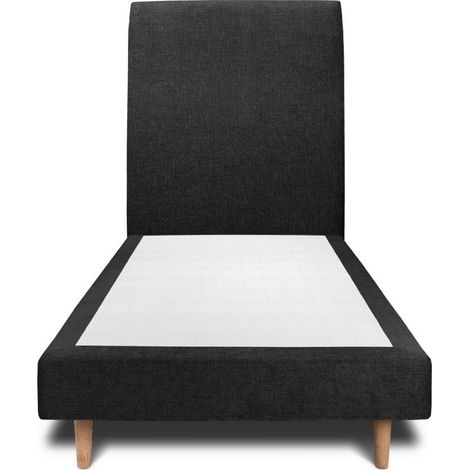 Lit 90x190cm avec tête de lit tapissier tissu et sommier tapissier Noir - Hauteur totale : 29cm (1/4)