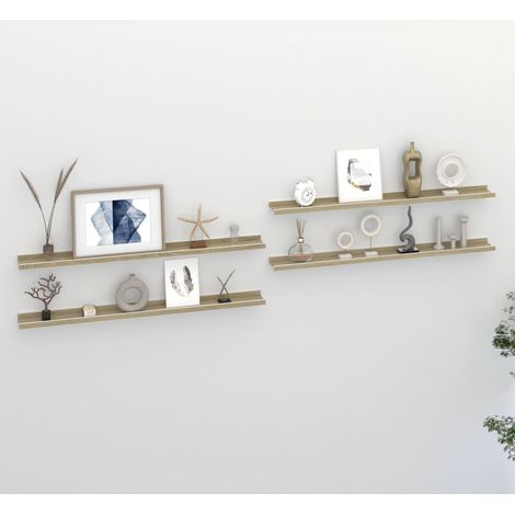 Lot de 4 Étagères murales pour Salon Bureau Chambre Blanc et chêne Sonoma 100x9x3 cm -BV35988 (1/5)