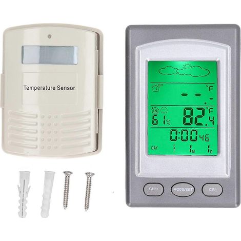 Kabelloses Thermometer-Hygrometer mit digitalem LCD-Display, batteriebetrieben, Temperatur- und Feuchtigkeitssensor.