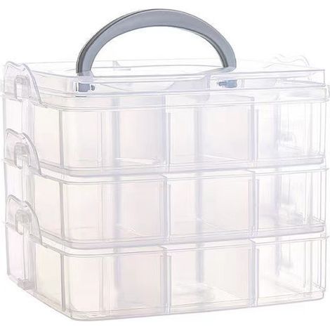 Aufbewahrungsbox mit Tragegriff, 18-Fächer-Aufbewahrungsbox, 15x15x12,5cm, transparent
