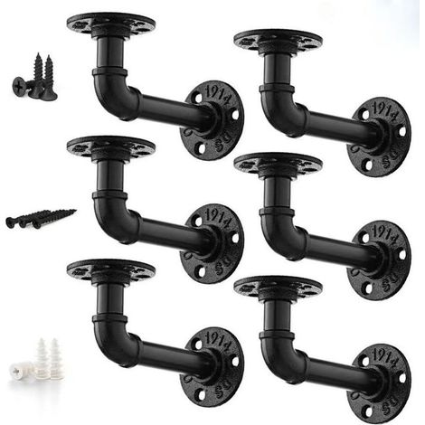 Support Étagère Industriel Tuyau, 4PCS Supports pour Étagère Industrielle Vintage avec Brides 17 12 8.5cm pour Bibliothèque Meubles de Bricolage Suspendus Étagère Murale Flottante-Noir (1/4)