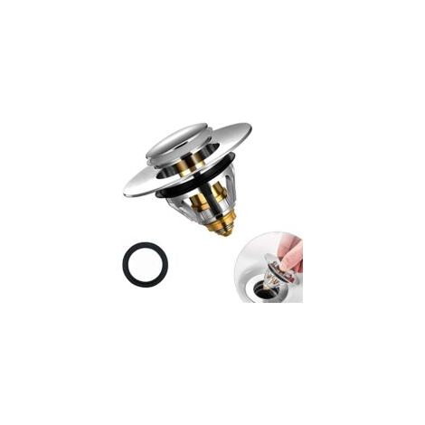 Tappo di scarico universale a scomparsa con filtro per capelli, antiodore, anti-intasamento, in acciaio inox per lavello da cucina e vasca da bagno (34-38 mm) - Crezuo (1/4)