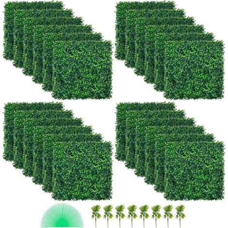 24 Panneaux de Buisson Artificiel UV 20"x20" 4cm Mur Végétal Synthétique Gazon Faux pour Décoration Intérieur Extérieur Jardin Balcon (1/5)