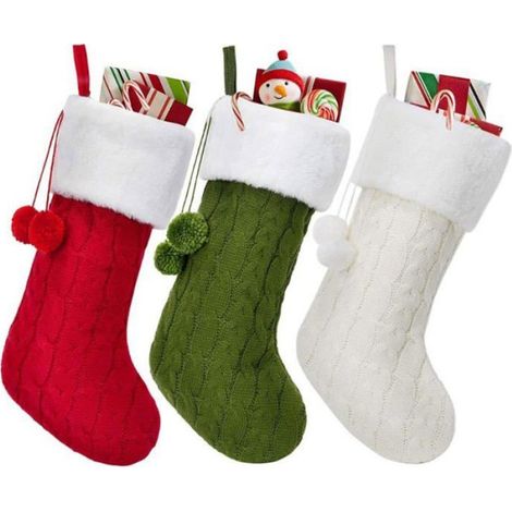 1 Chaussette de Noël, tricotée, rouge, 40,64cm, décoration sapin, cheminée, cadeau enfant (1/4)