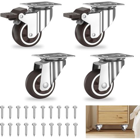 Lot de 4 Roulettes Pivotantes Pour Meubles dont 2 avec Frein 25mm Petites Roulettes de Meubles Pour Bibliothèque Armoire Table l'intérieur et l'extérieur (1/5)