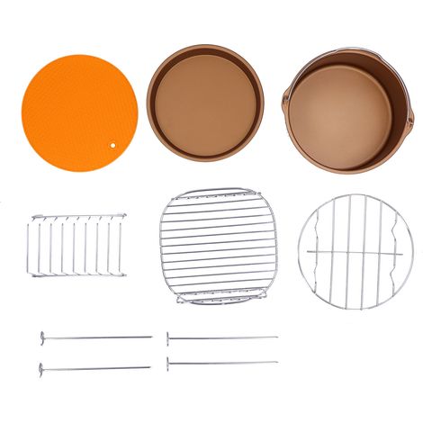 Ensemble d'accessoires et de pièces pour friteuse à air de 3,7 à 5,3 litres, comprenant un moule à pizza, un moule à gâteau et un panier vapeur. (1/5)