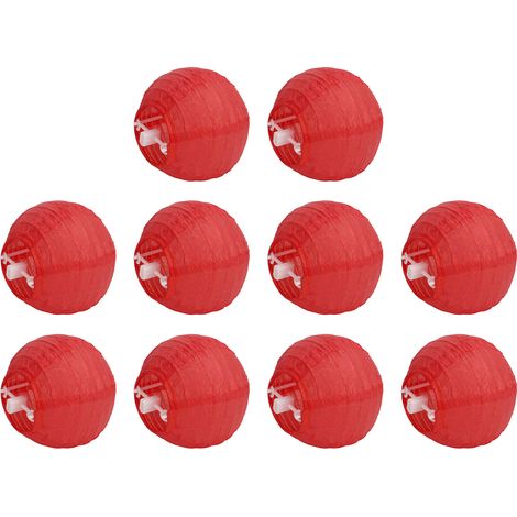 Set di 10 piccole lanterne di carta rotonde e pieghevoli, fatte a mano, per decorare tende, camper, giardini o patii (rosse). (1/5)