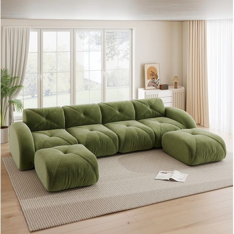Divano modulare 4 posti con 2 pouf in chenille OKMYHOME (1/5)